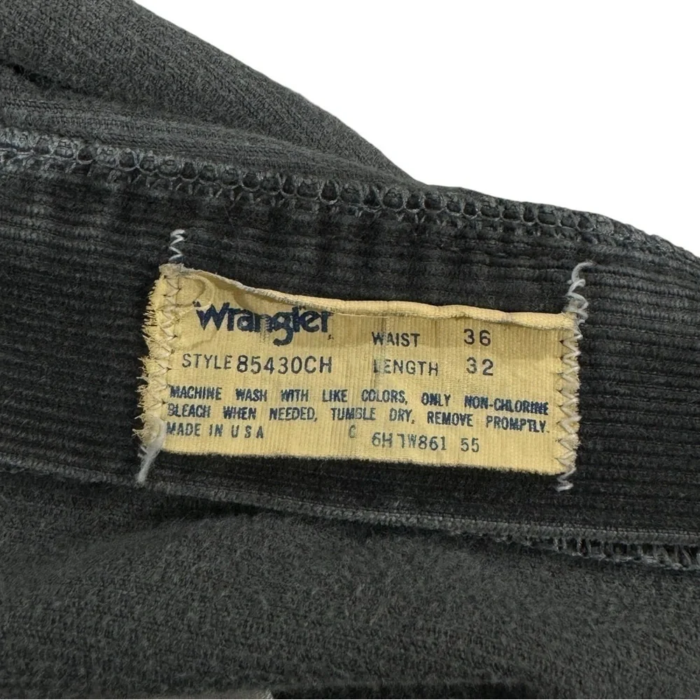 Vintage 70s Wrangler Corduroy Pants Dark Gray Men's Cords Straight Leg | 34 x 31